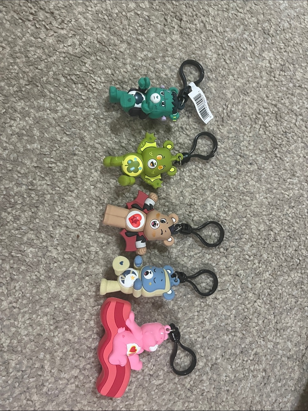 Care Bears Multicolor Keychain Set - Pink, Blue, Green, Yellow, Teal, Brown